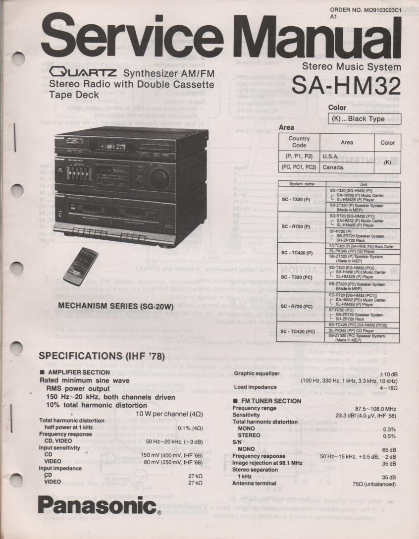 SA-HM32 CD Player Double Cassette Compact Audio System Service Manual