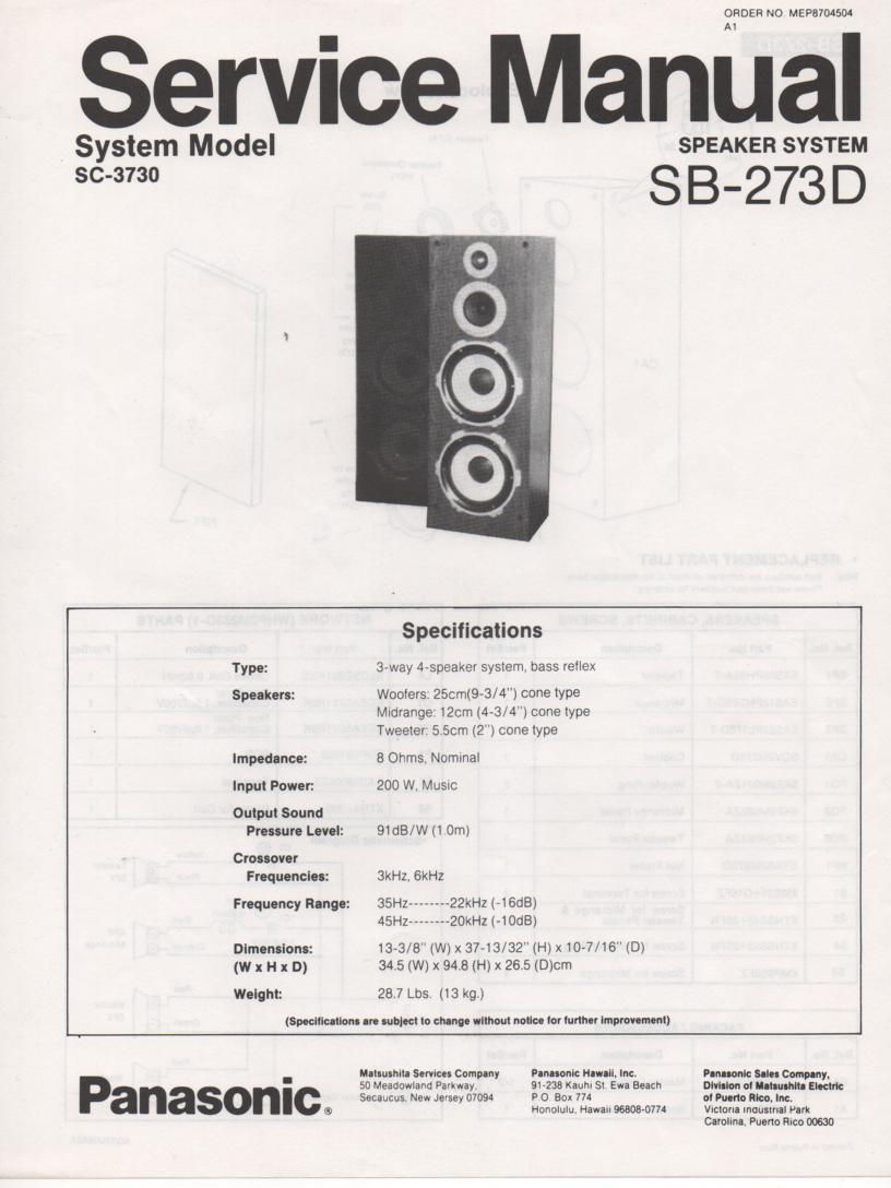 SB-273D Speaker System Service Manual
