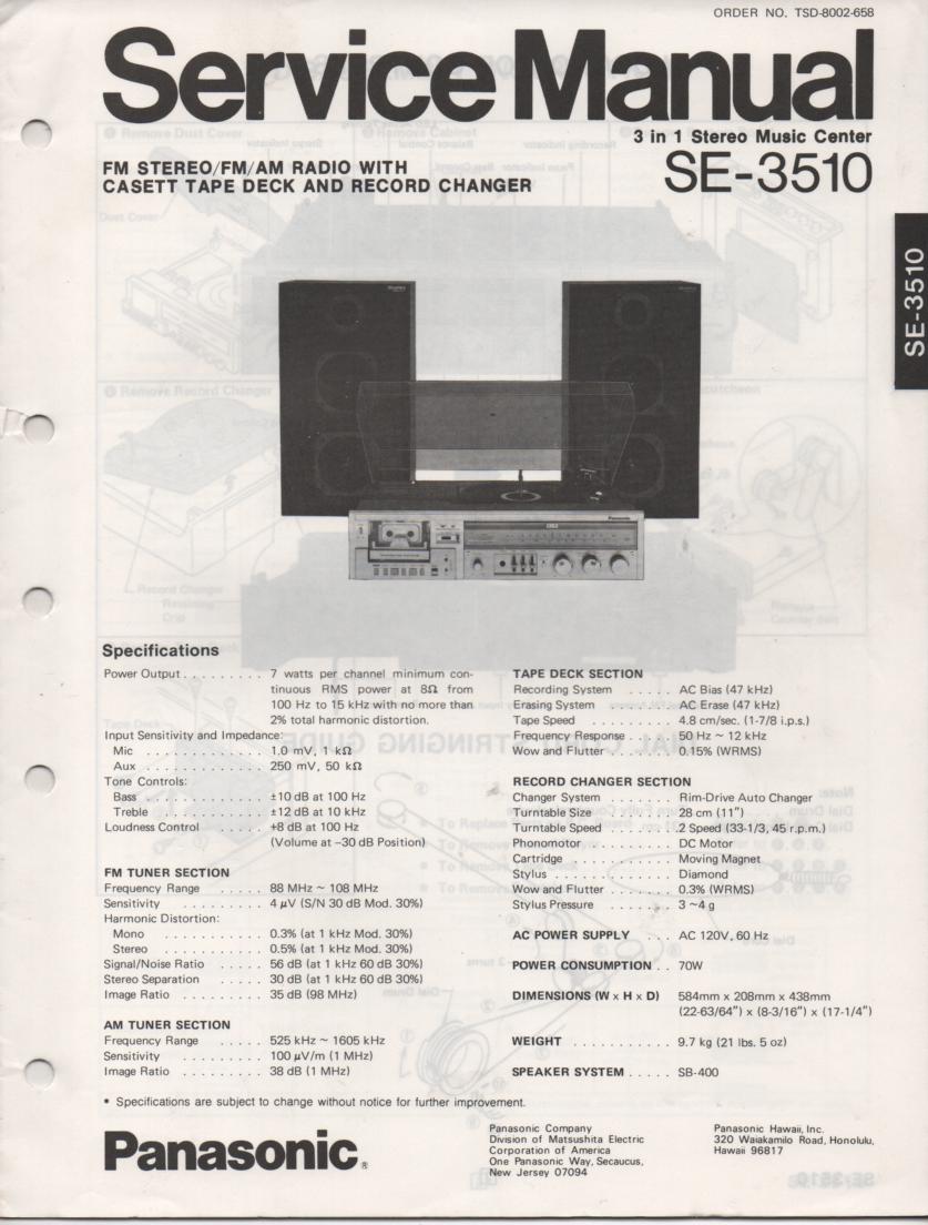 SE-3510 Stereo System Service Manual