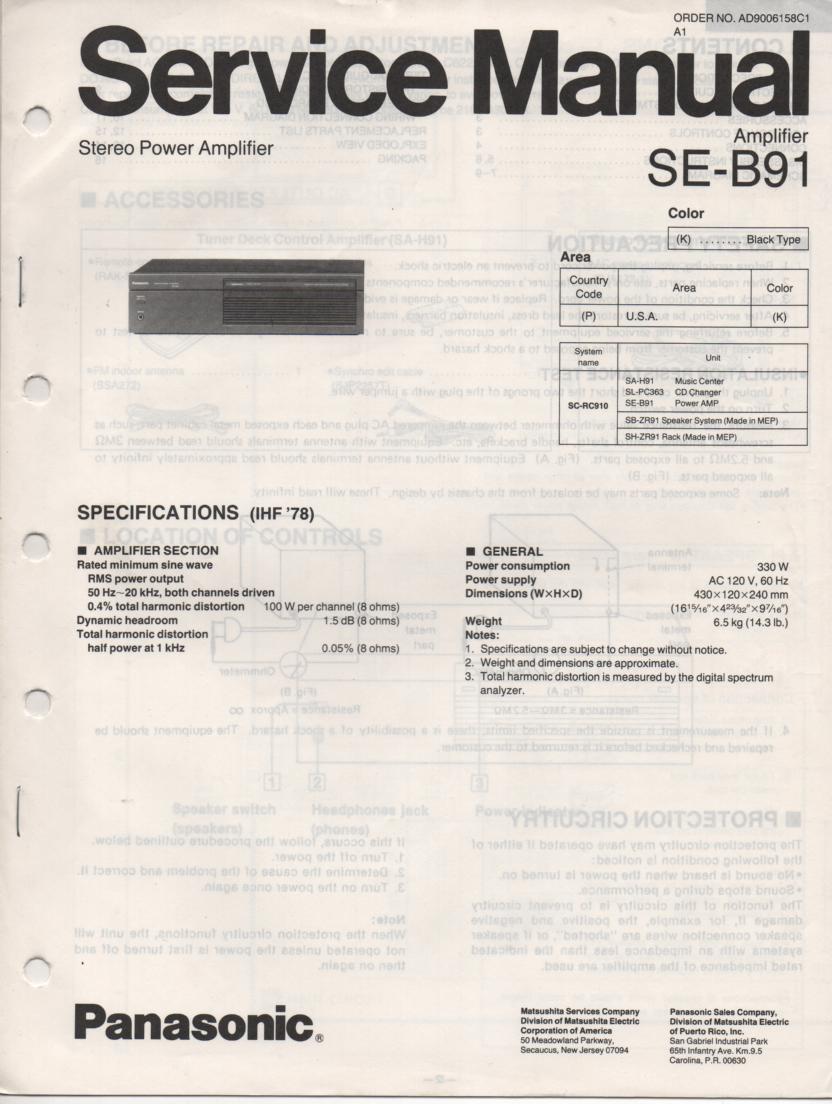 SE-B91 Amplifier Service Manual