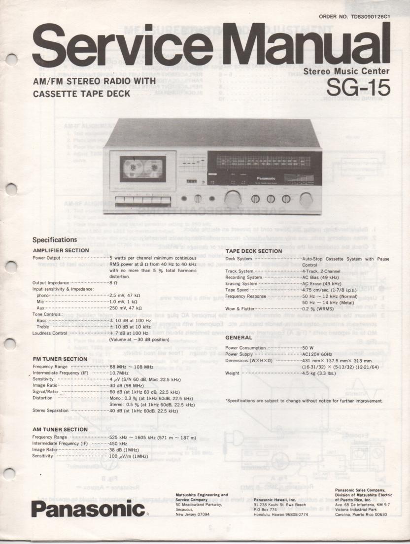 SG-15 Cassette Receiver Service Manual