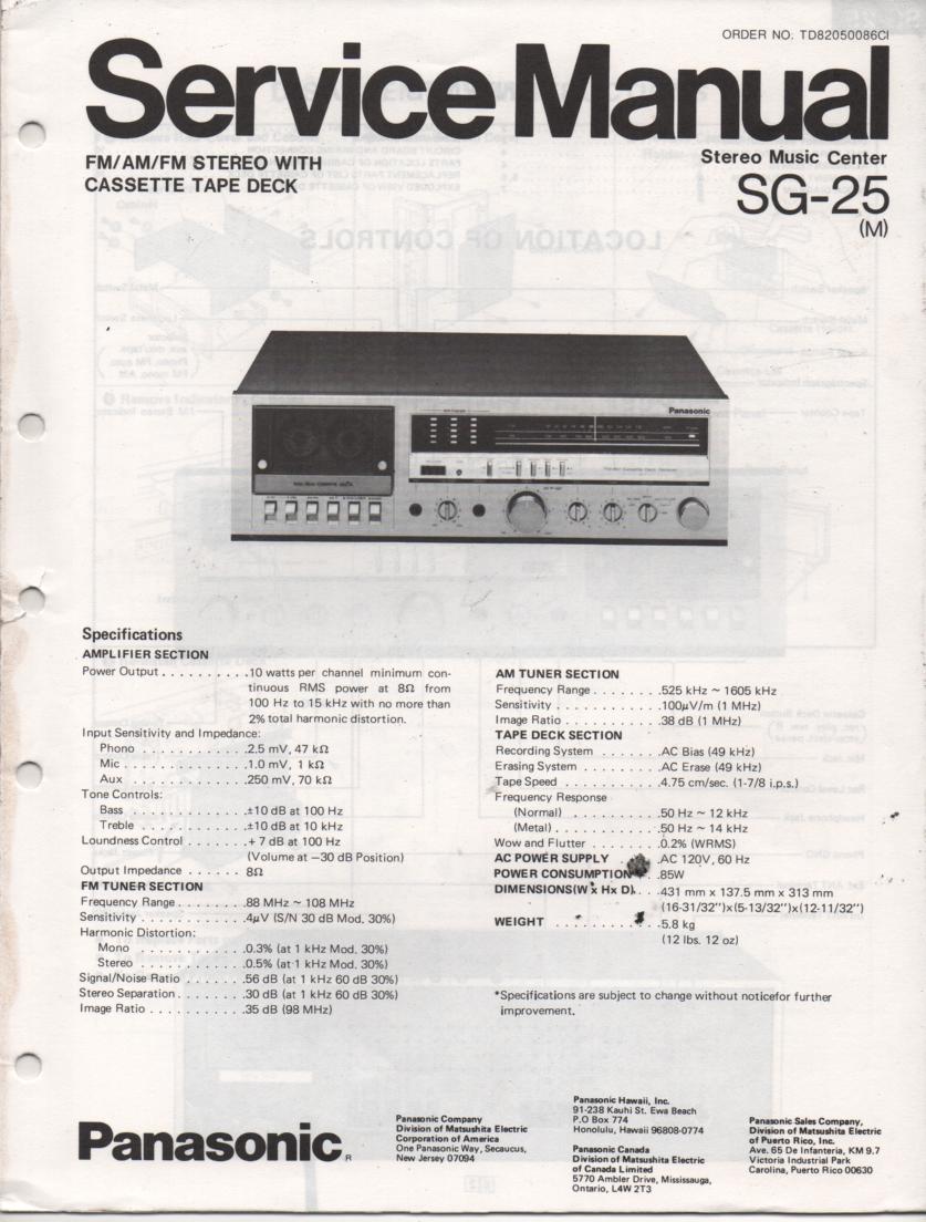 SG-25 Cassette Receiver Service Manual