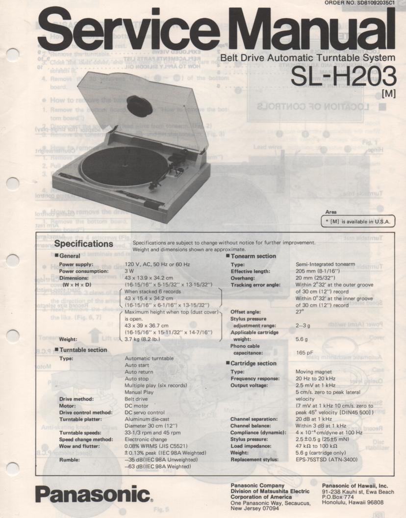 SL-H203 Turntable Service Manual  Panasonic