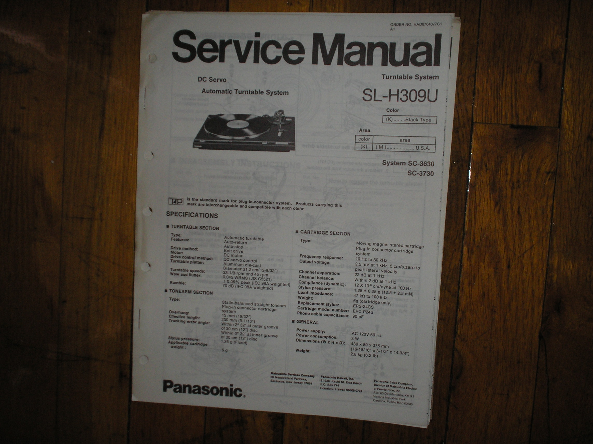 SL-H309U Turntable Service Manual  Panasonic