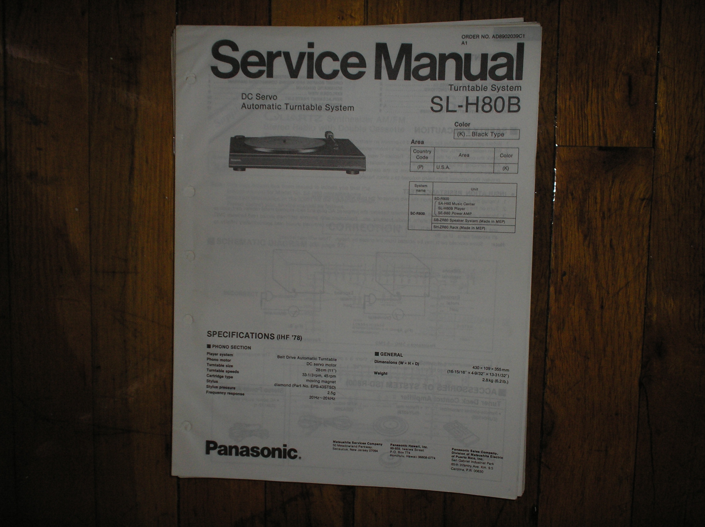SL-H80B Turntable Service Manual