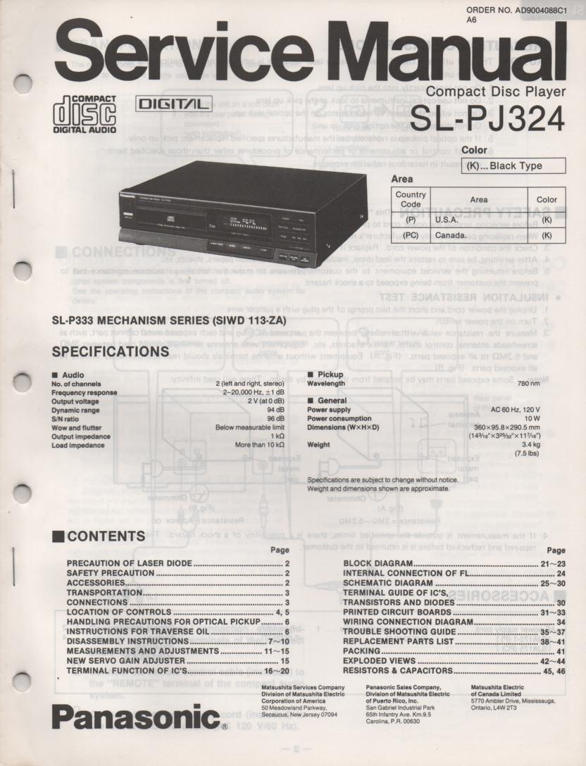 SL-PJ324 Multi Disc CD Player Service Instruction Manual