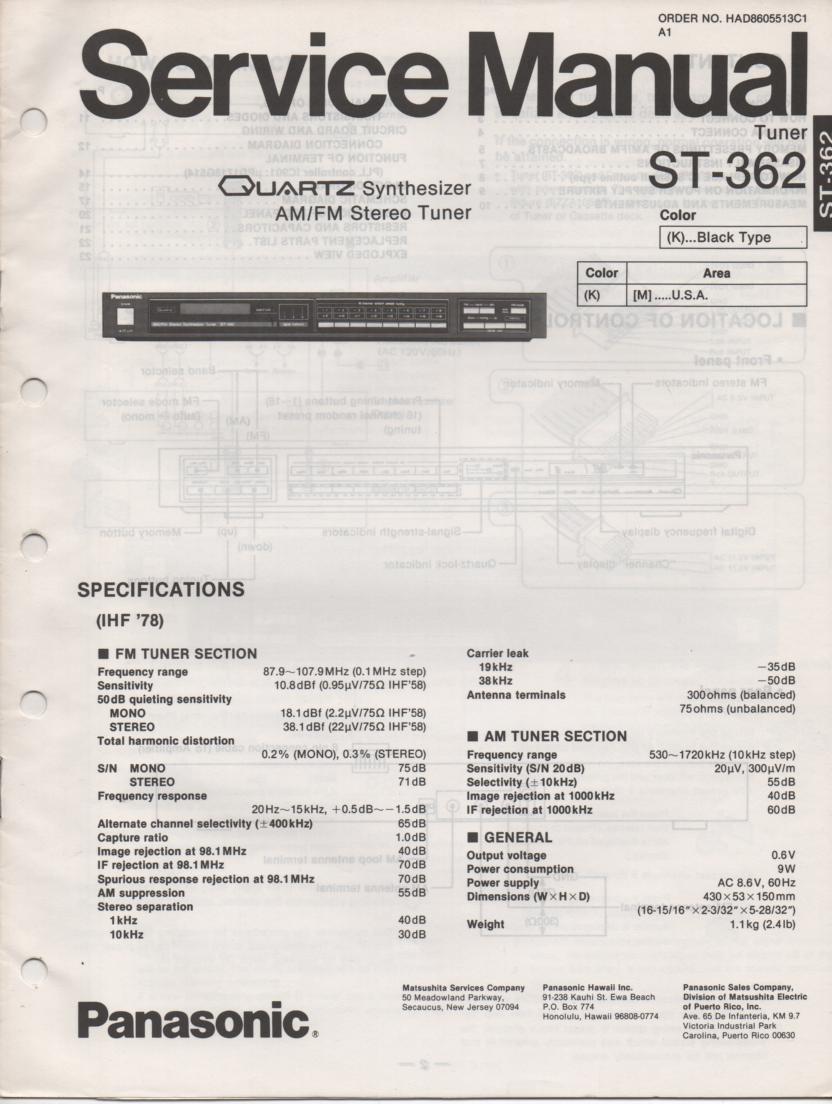 ST-362 Tuner Service Manual  Panasonic