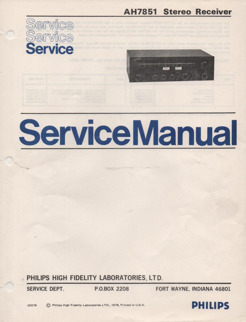 AH7851 Stereo Receiver Service Manual  PHILIPS