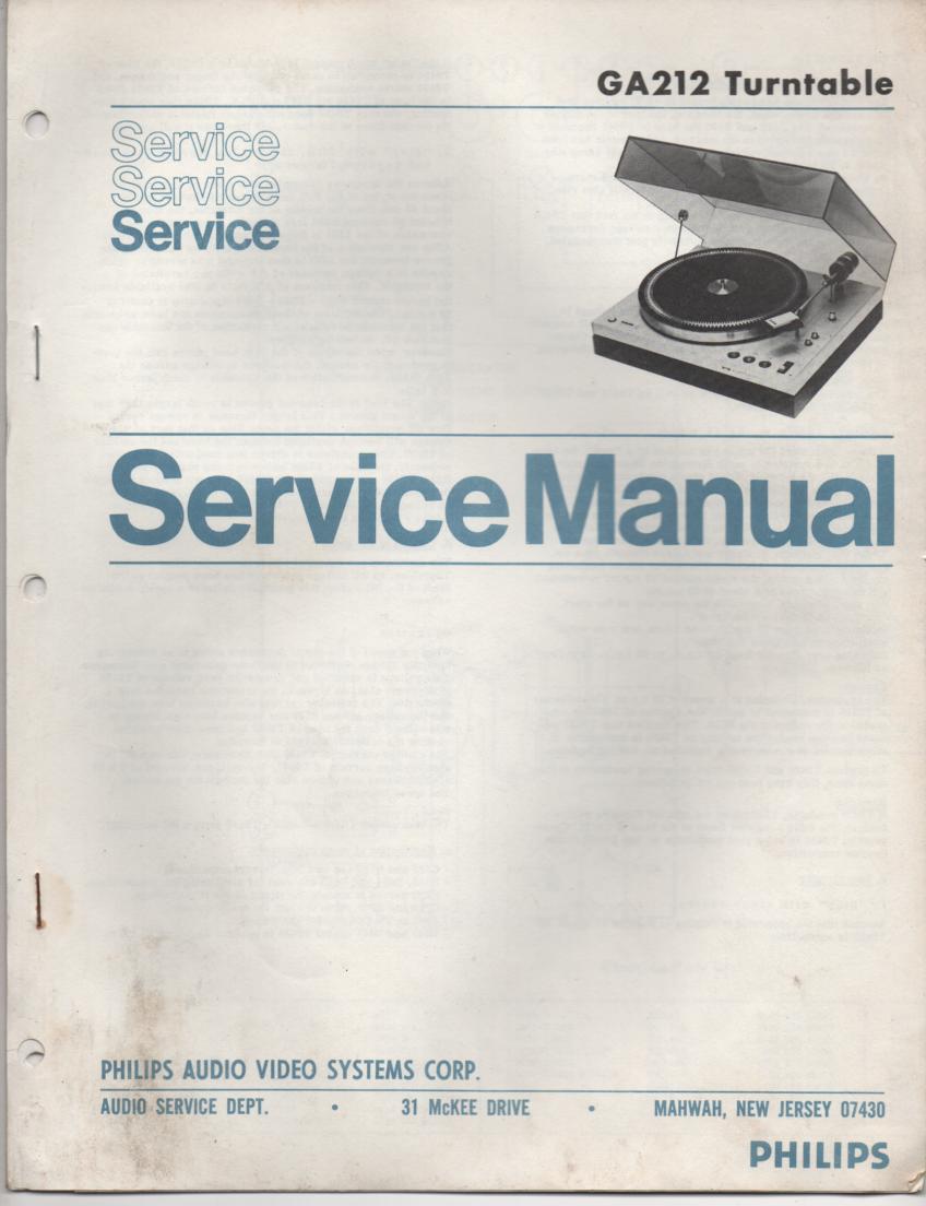 GA212 Turntable Service Manual  PHILIPS