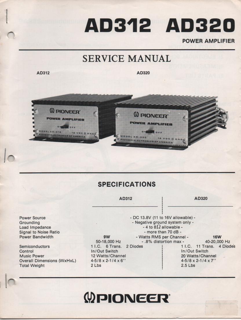 AD312 AD320 Power Amplifier Service Manual  Pioneer