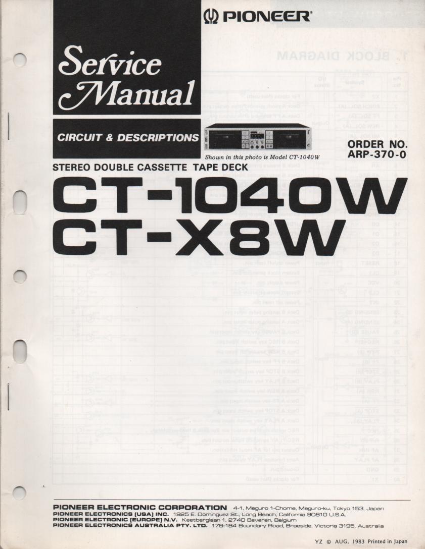 CT-1040W Cassette Deck Service Manual. ARP-370-0.