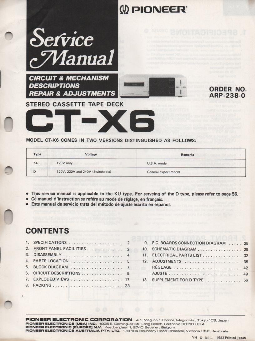 CT-X6 Cassette Deck Service Manual.