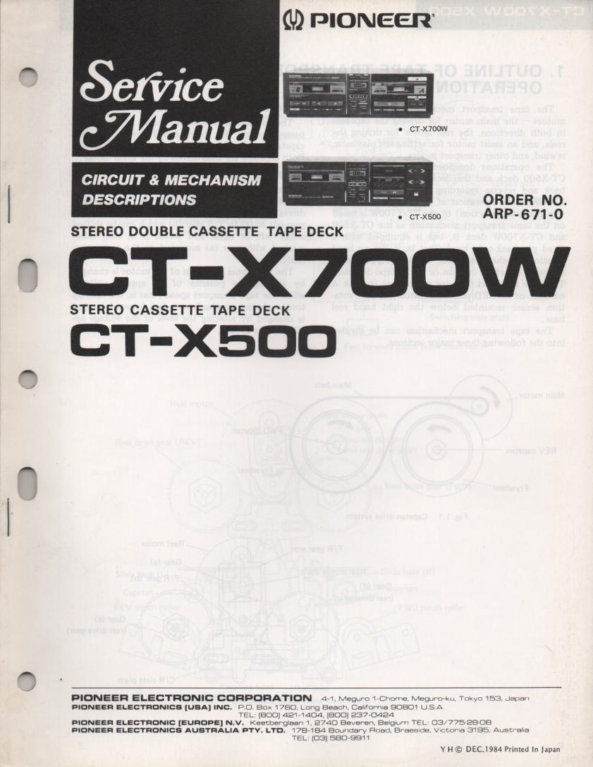 CT-X500 CT-X700 Cassette Deck Circuit and Mechanism Descriptions Service Manual. ARP-671-0