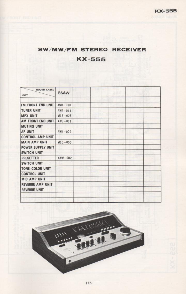 KX-555 Schematic Manual Only.  It does not contain parts lists, alignments,etc.  Schematics only