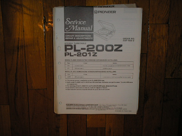 PL-200Z PL-201Z Turntable Service Manual  Pioneer