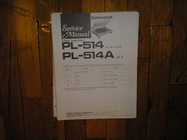 PL-514 PL-514A Turntable Service Manual  Pioneer