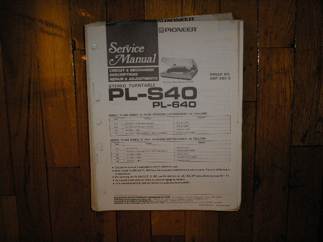 PL-640 PL-S40 Turntable Service Manual  Pioneer
