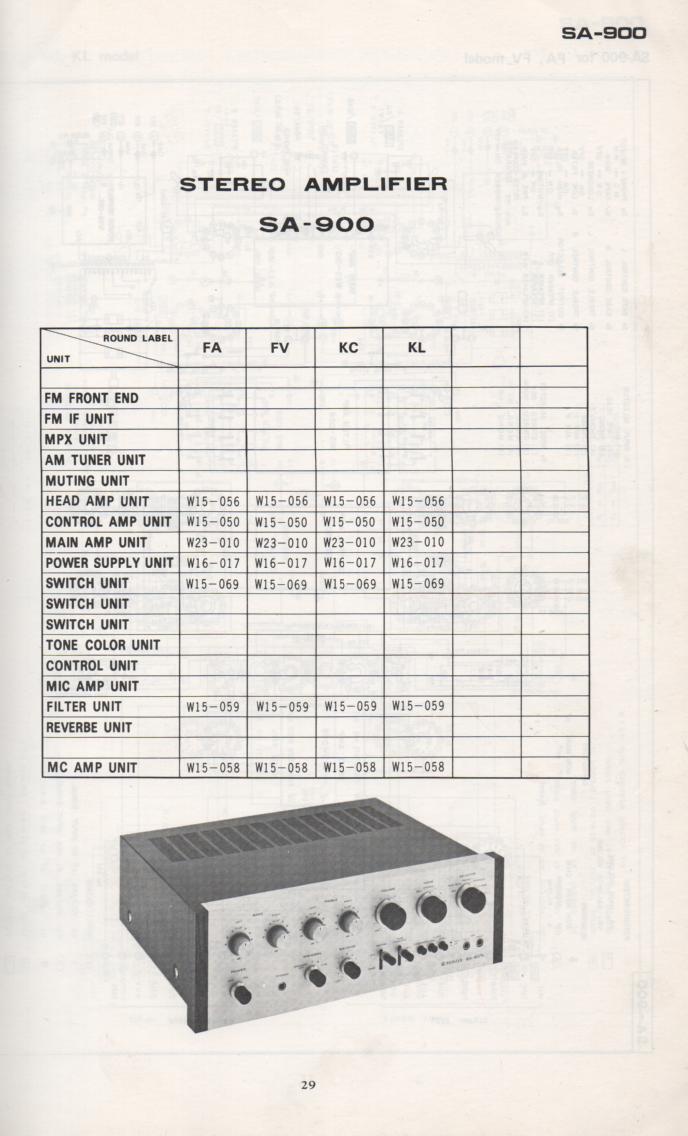 SA-900 Amplifier Schematic Manual Only.  It does not contain parts lists, alignments,etc.  Schematics only