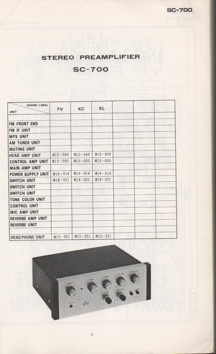 SC-700 Pre-Amplifier Schematic Manual  PIONEER SCHEMATIC MANUALS
