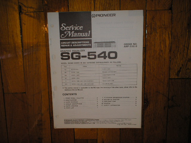 SG-540 Graphic Equalizer Service Manual