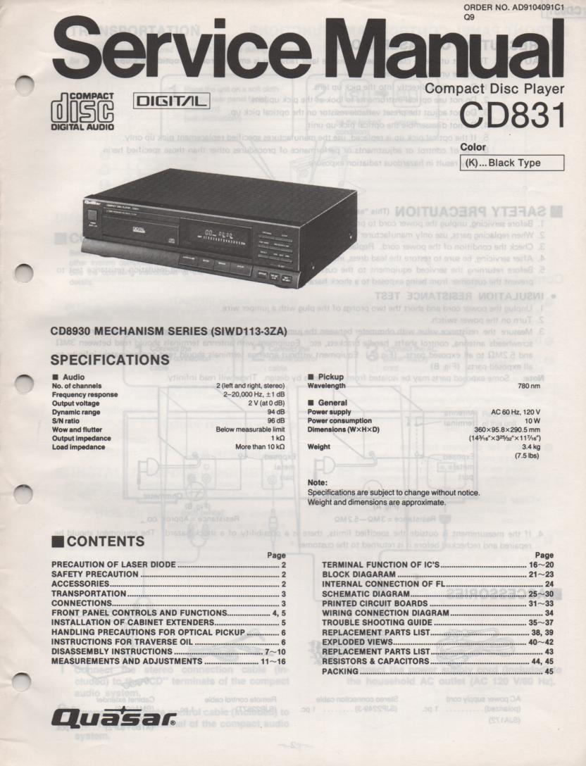 CD831 CD Player Service Manual