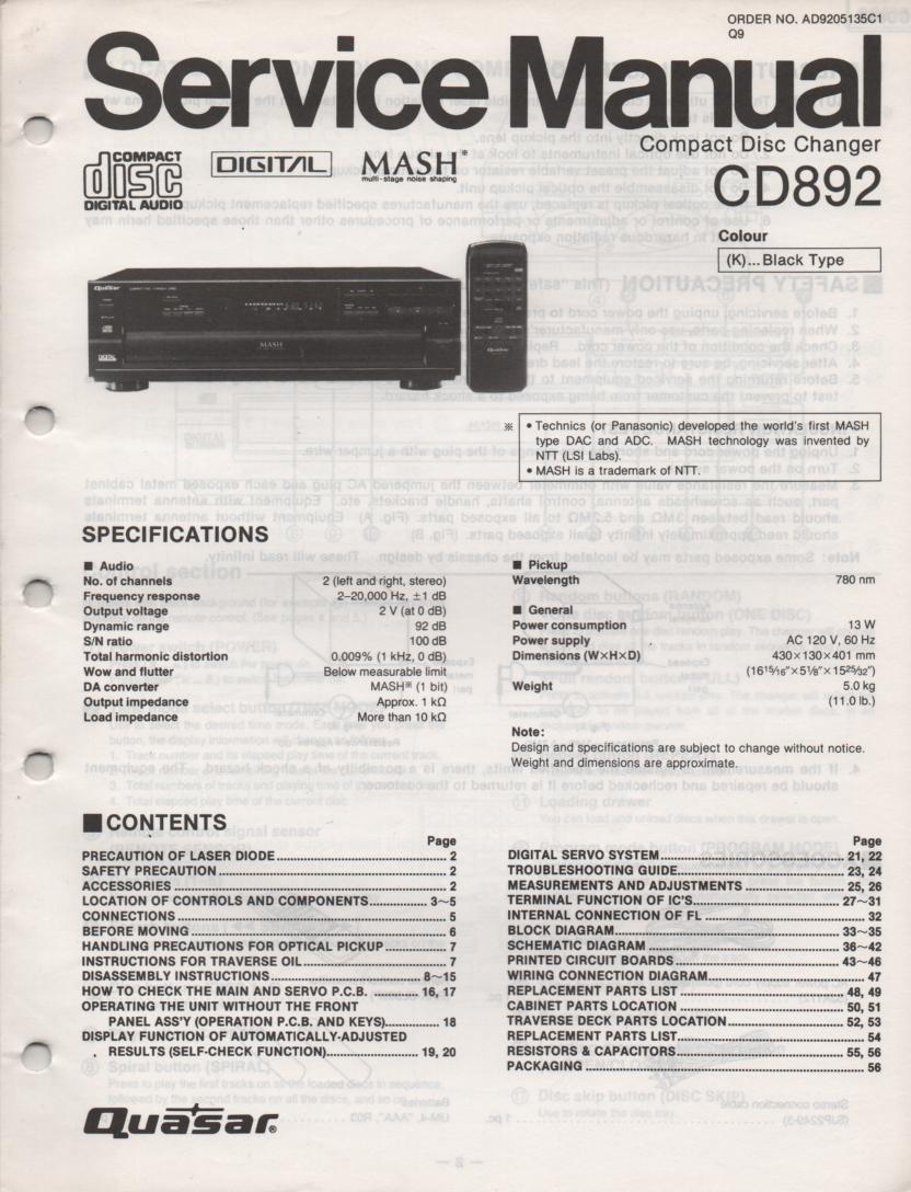 CD892 CD Player Service Manual