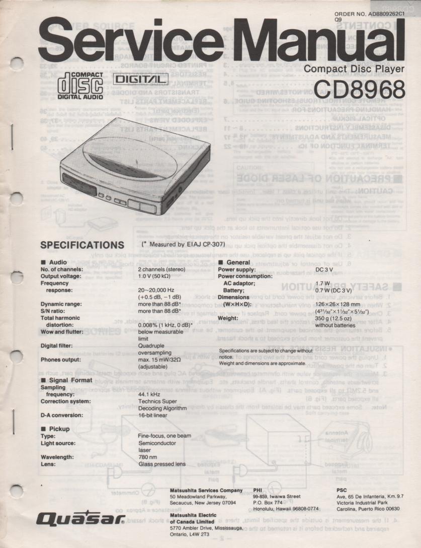 CD8968 CD Player Service Manual. 