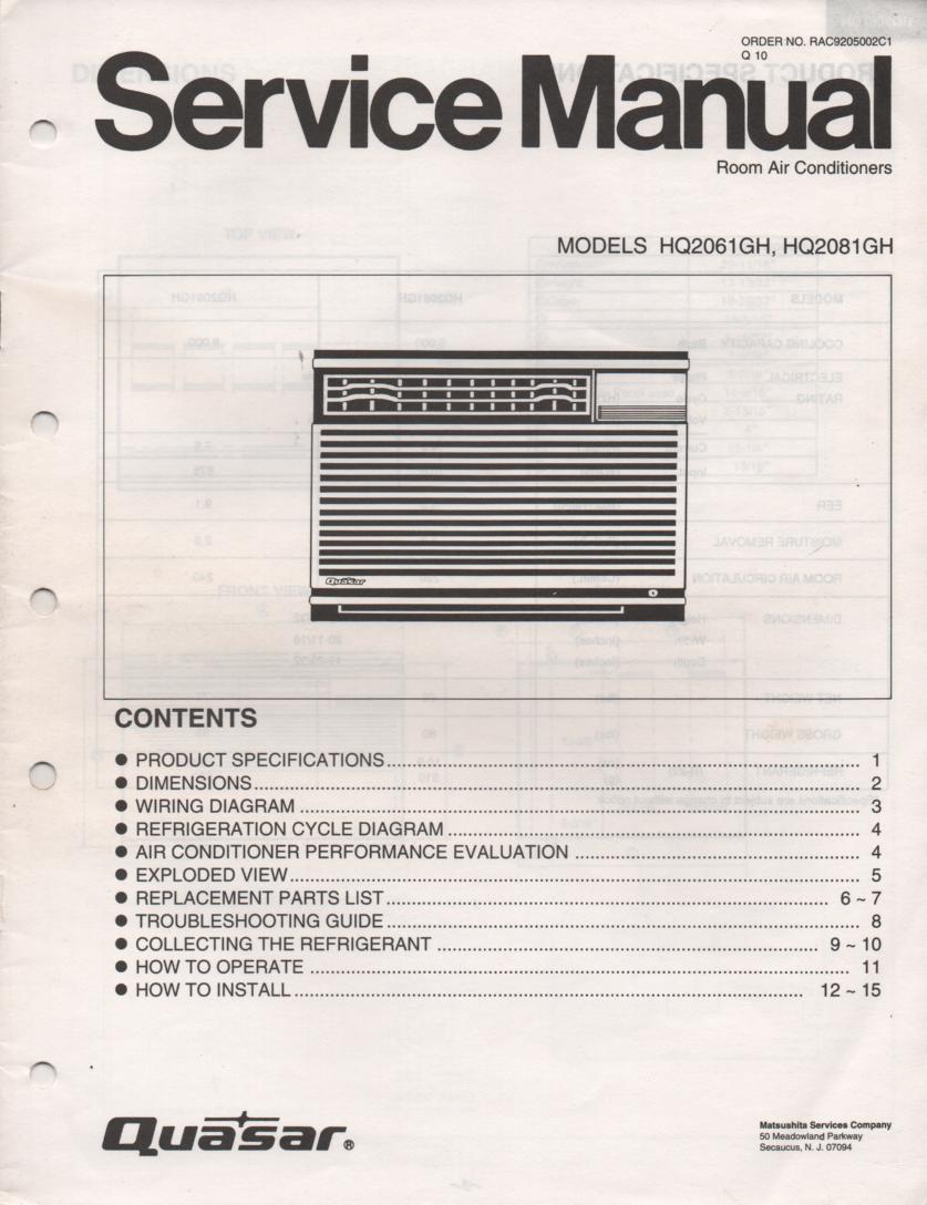 HQ2061GH HQ2081GH Air Conditioner Service Manual