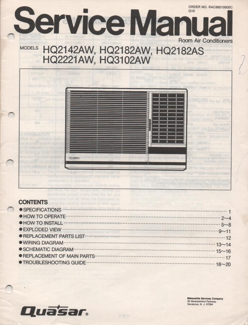 HQ2142AW HQ2182AW HQ2182AS HQ2221AW HQ3102AW Air Conditioner Service Manual