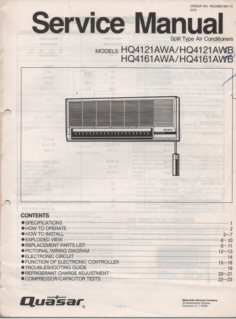 HQ4121AWA HQ4121AWB  HQ4161AWA HQ4161AWB Air Conditioner Service Manual