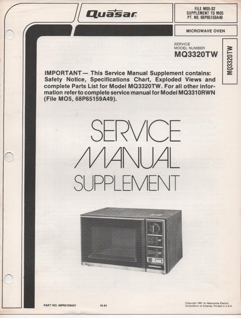 MQ3320TW Microwave Oven Service Instruction Manual