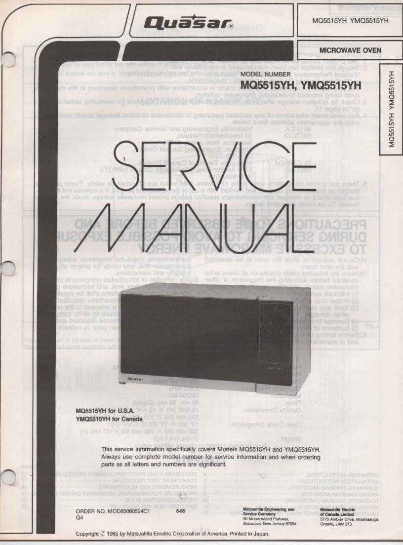 MQ5515YH YMQ5515YH Microwave Oven Service Instruction Manual