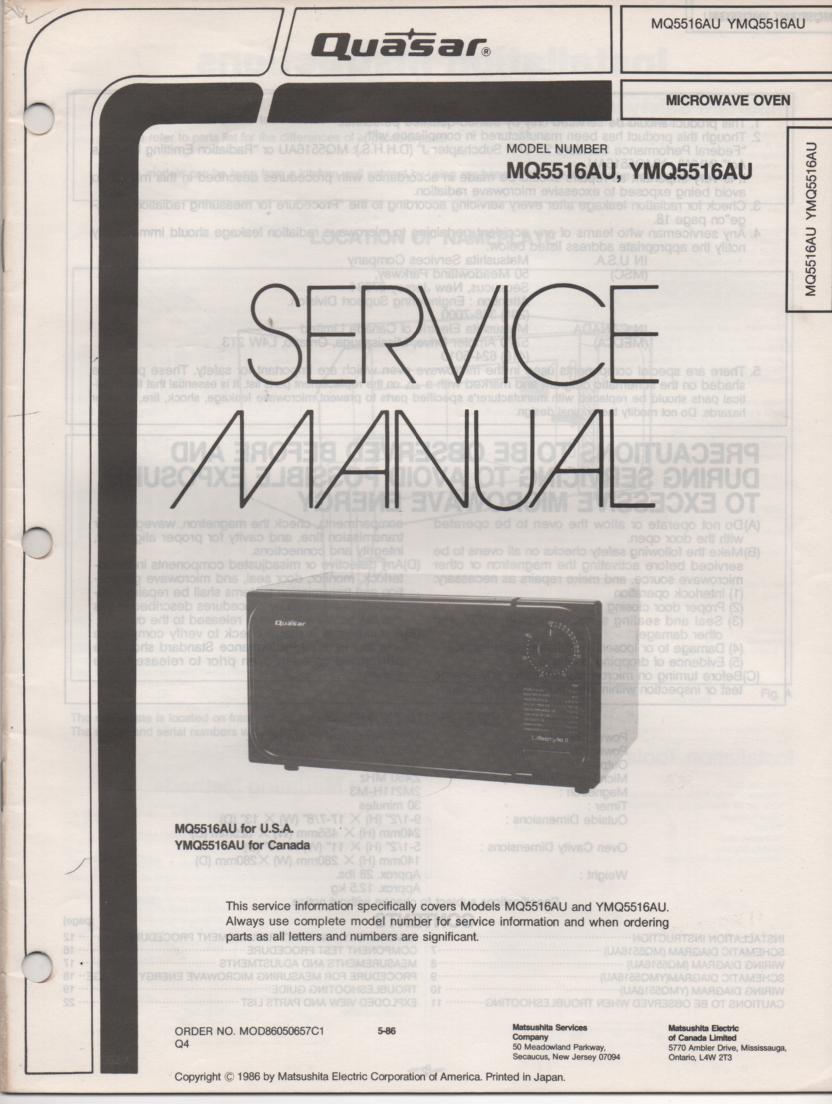 MQ5516AU YMQ5516AU Microwave Oven Service Instruction Manual