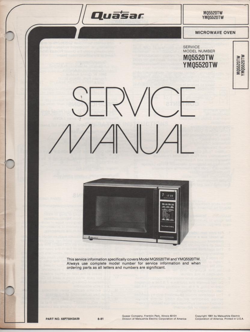 MQ5520TW YMQ5520TW Microwave Oven Service Operating Instruction Manual