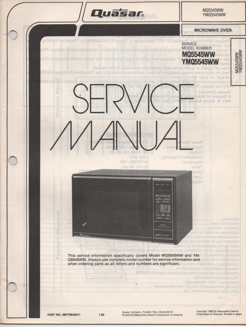 MQ5545WW YMQ5545WW Microwave Oven Service Operating Instruction Manual