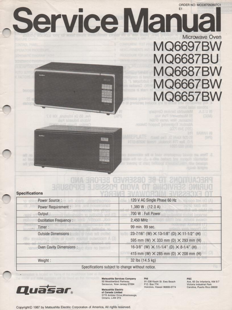 MQ6667BW MQ6657BW Microwave Oven Operating Service Instruction Manual