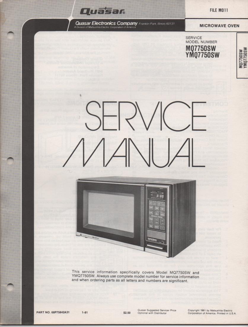 MQ7750SW YMQ7750SW Microwave Oven Operating Service Instruction Manual