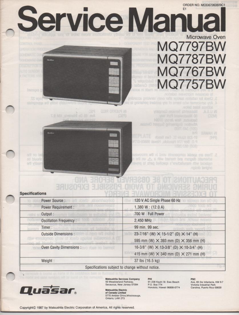 MQ7787BW MQ7757BW Microwave Oven Operating Service Instruction Manual