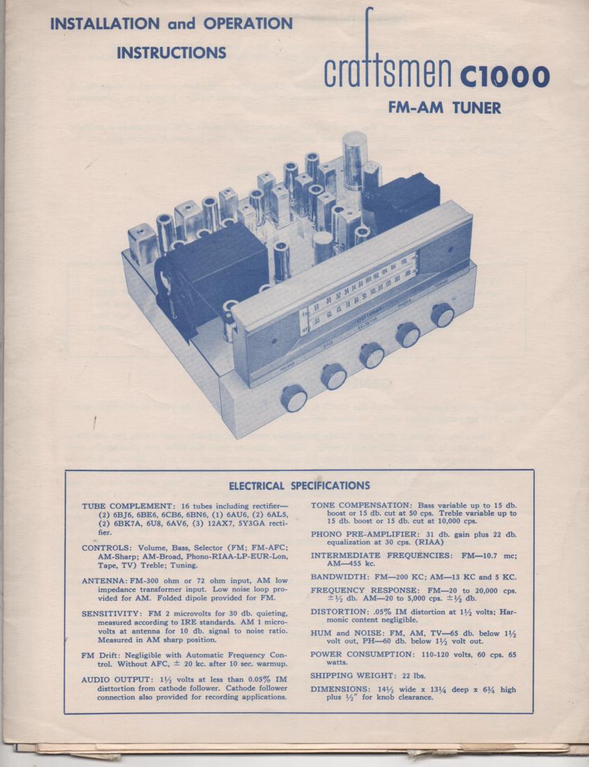 C1000 AM FM Tuner Operators Manual