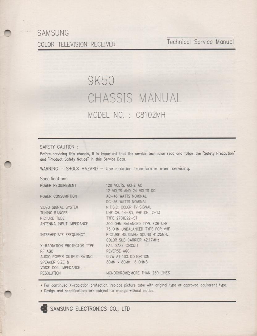 C8102MH Television Service Manual 9K50 Chassis Manual