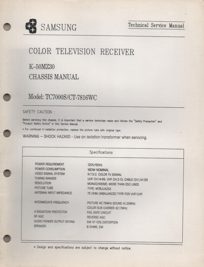CT7816WC TC7000S Television Service Manual K50MZ30 Chassis Manual