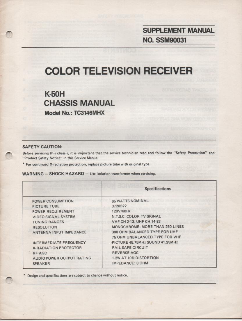 TC3146MHX TELEVISION Supplement Service Manual K-50H Chassis Manual