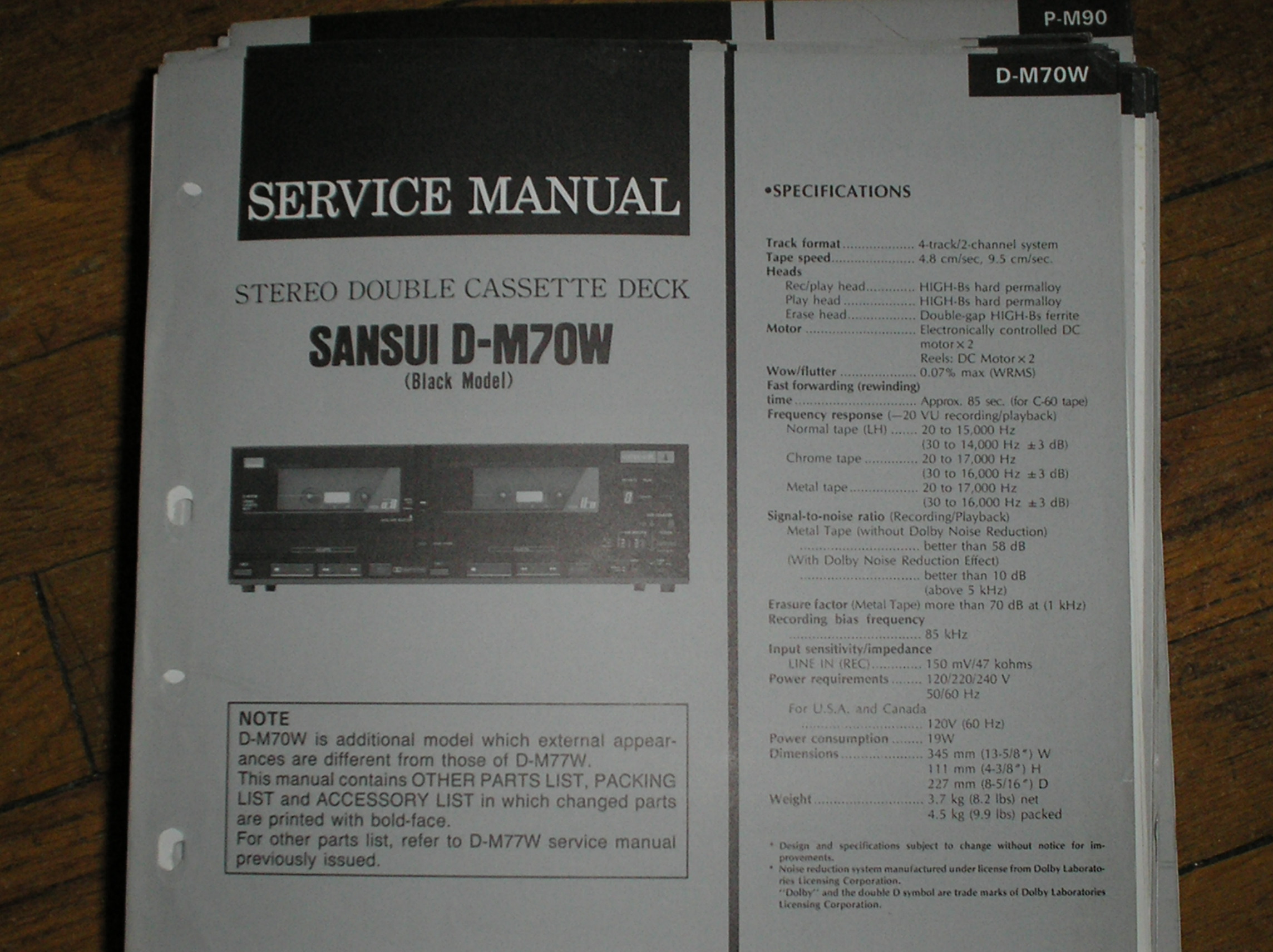 D-M70W Cassette Deck Service Manual