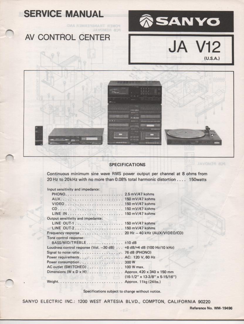 JA V12 Audio Video Control Center Service Manual