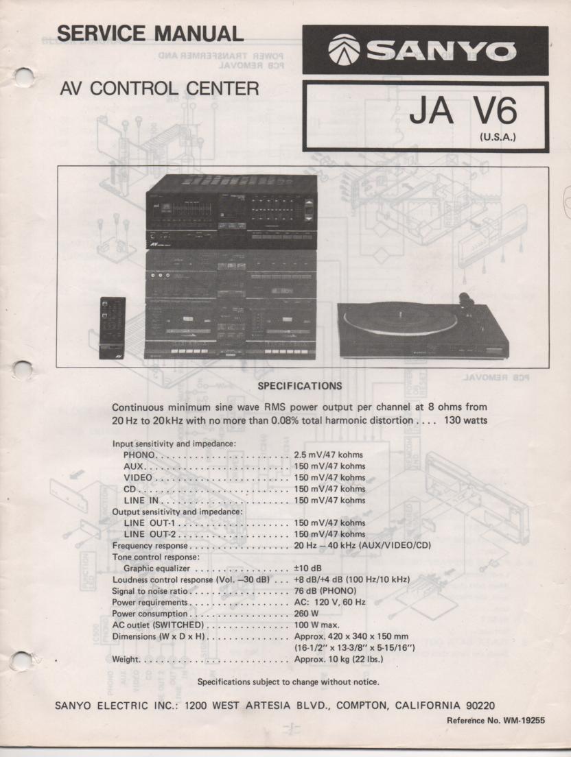JA V6 Audio Video Control Center Service Manual