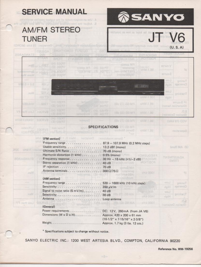 JT V6 AM FM Tuner Service Manual