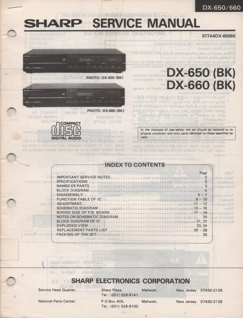 DX-650BK DX-660BK CD Player Service Manual