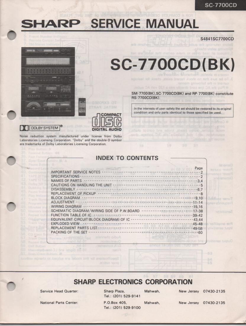 RS-7770CD(BK) SC-7770CD RP-7770CD Stereo System Service Manual