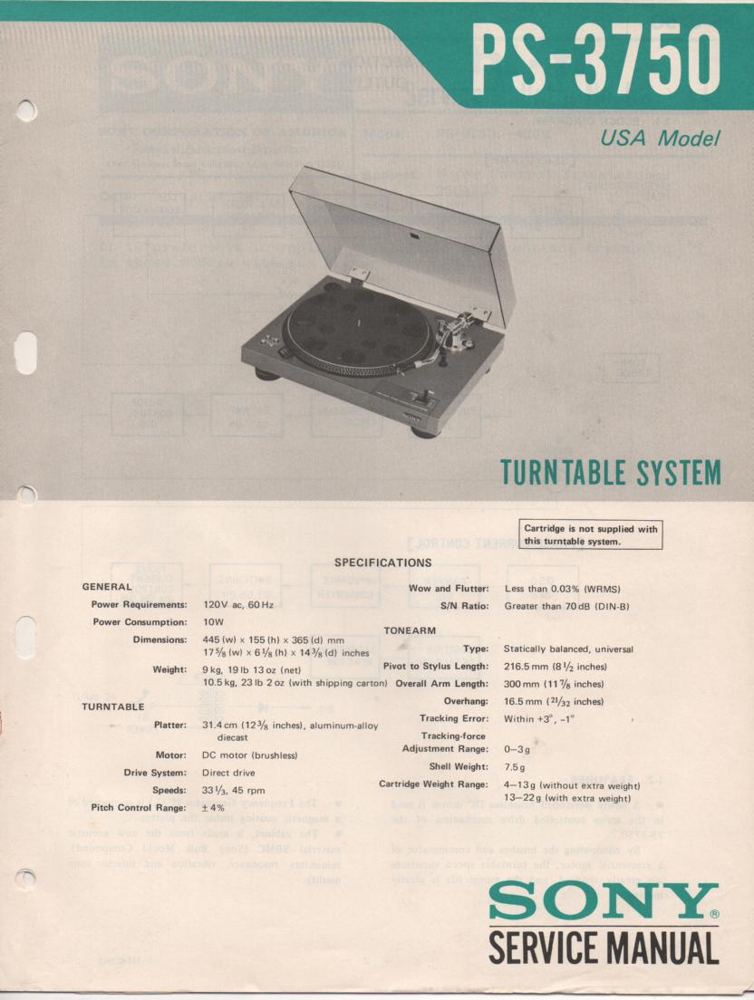 PS-3750 Turntable Service Manual  Sony