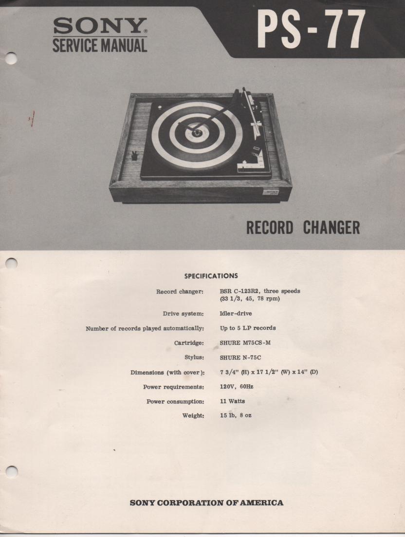 PS-77 Turntable Service Manual  Sony
